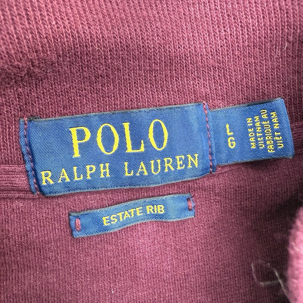 Polo Ralph Lauren Estate Rib Pullover Mens L Burgundy 1/4-Zip Cotton Preppy - Picture 4 of 8